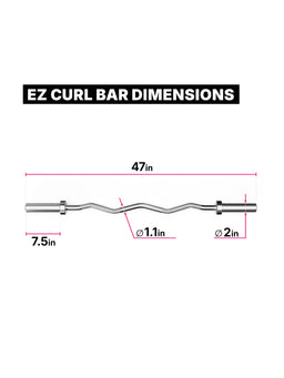 Preacher Curl SET - EZ Curl Bar dimensions - length 47", grip diameter 28 mm, end diameter 2" (50 mm), end length 7.5"