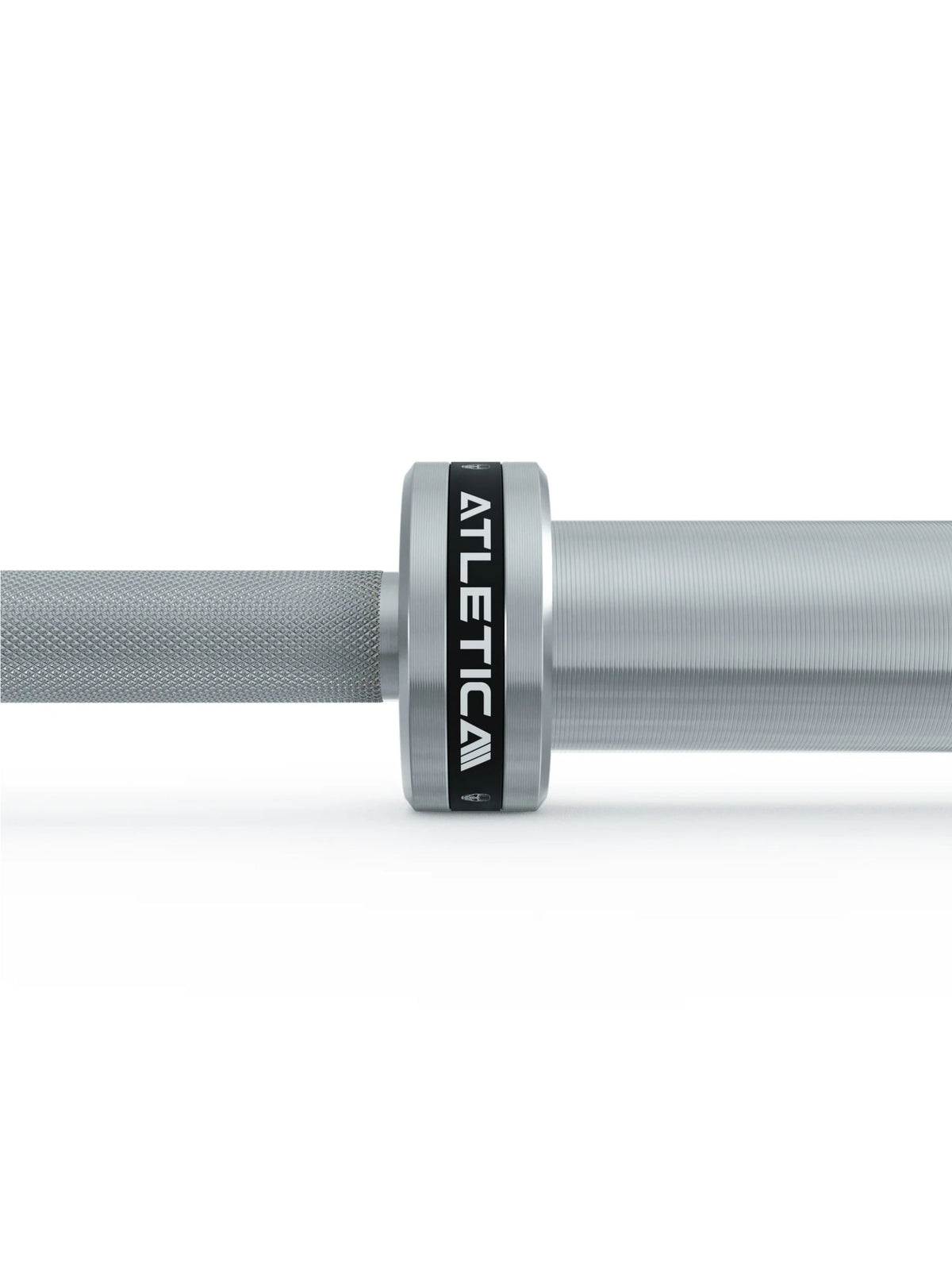 Alpha Barbell – Detail Shot of the Barbell with Knurled Grip and High-Quality Bearings