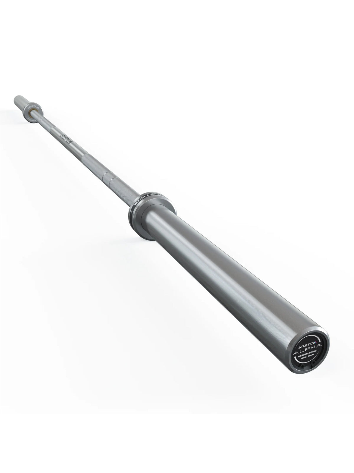 Alpha Barbell – Angled Overall View of the 20 kg Olympic Bar with Smooth Sleeves