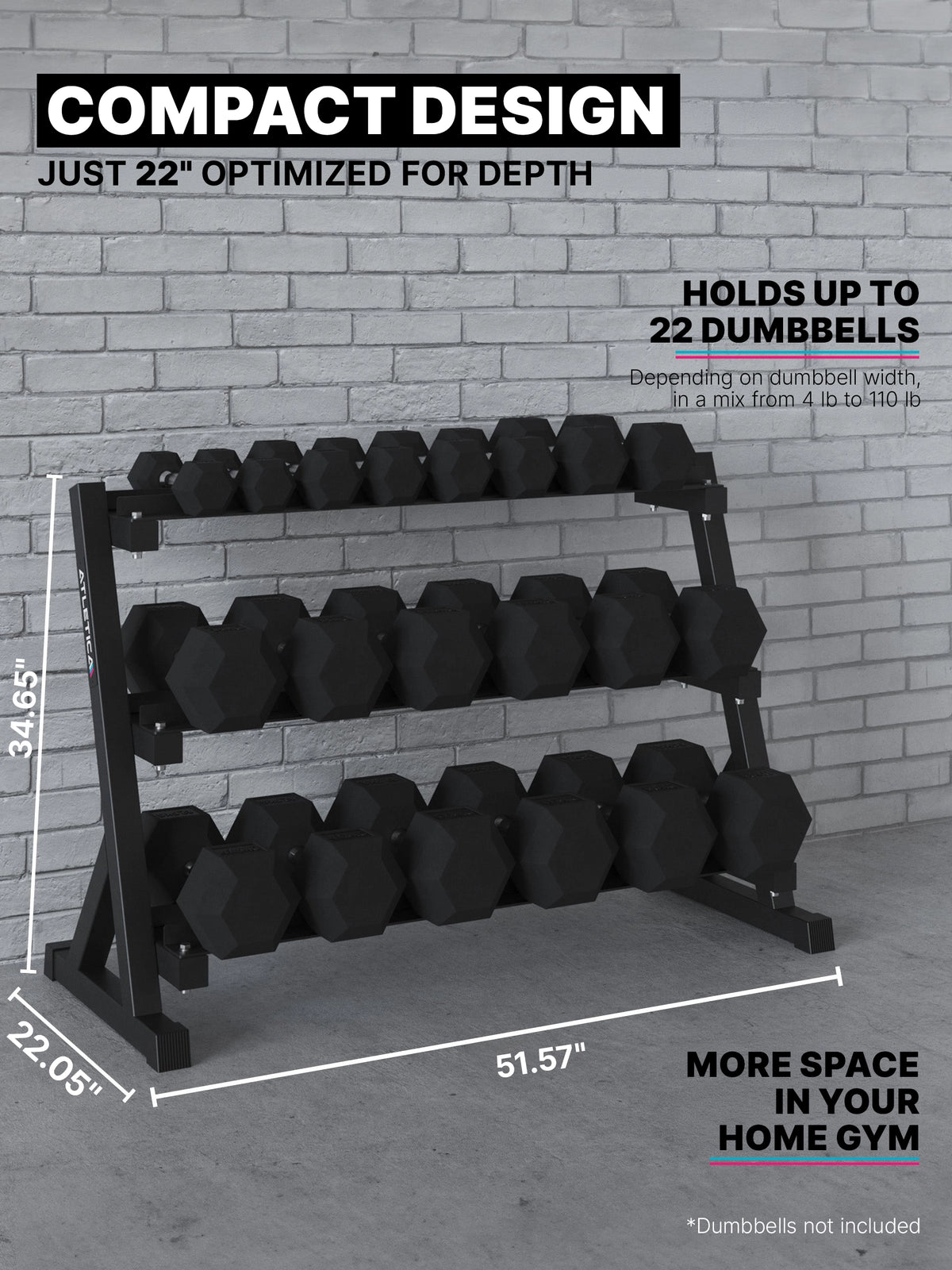 Dumbbell Rack HellHound - compact design, for up to 22 dumbbells