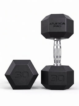 Hexagon PRO Dumbbells - Two Hexagonal Dumbbells 30 lb, One Standing, One Lying