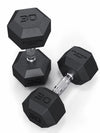 Hexagon PRO Dumbbells - Hexagonal Dumbbells 30 lb Pair, Black Rubber Coating, Silver Handles