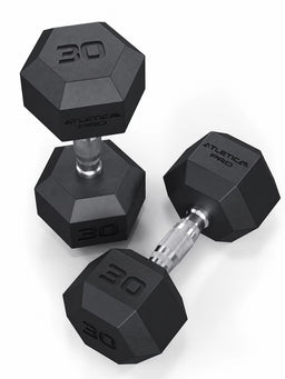 Hexagon PRO Dumbbells - Hexagonal Dumbbells 30 lb Pair, Black Rubber Coating, Silver Handles