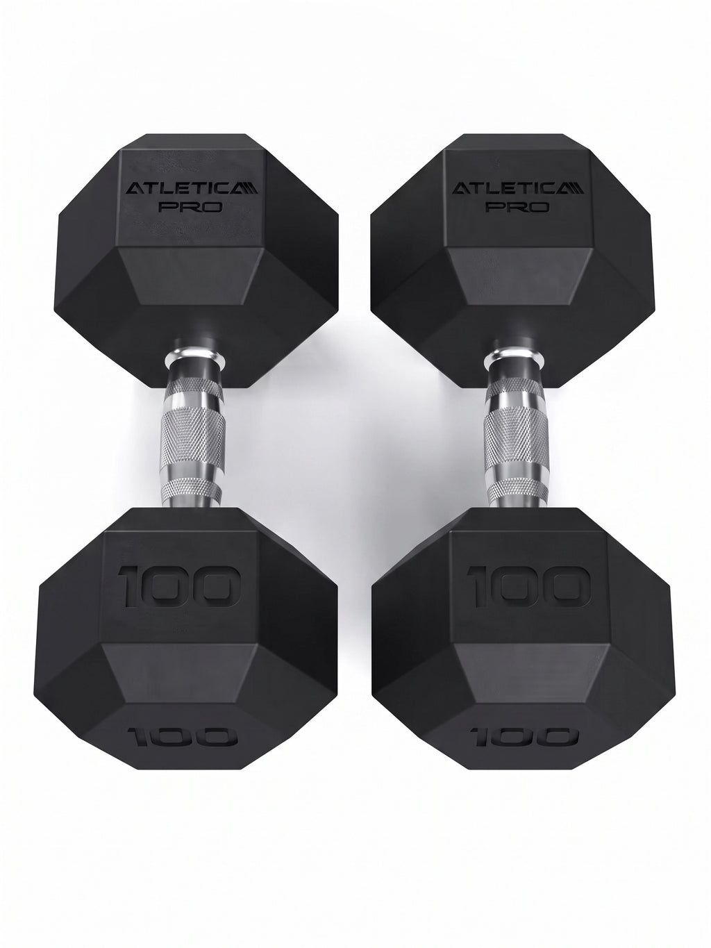 Hexagon PRO Dumbbells - hexagonal dumbbells, weight 100 lb, silver grips