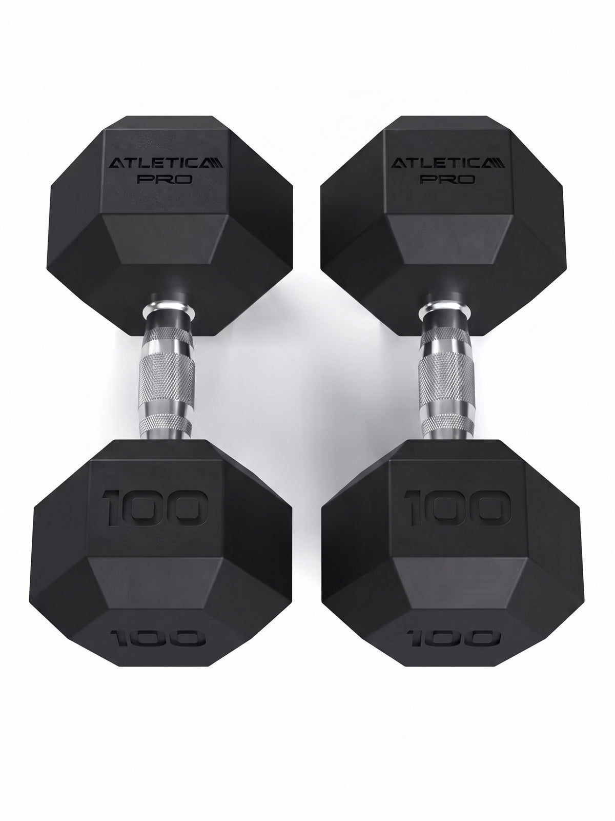 Hexagon PRO Dumbbells - hexagonal dumbbells, weight 100 lb, silver grips
