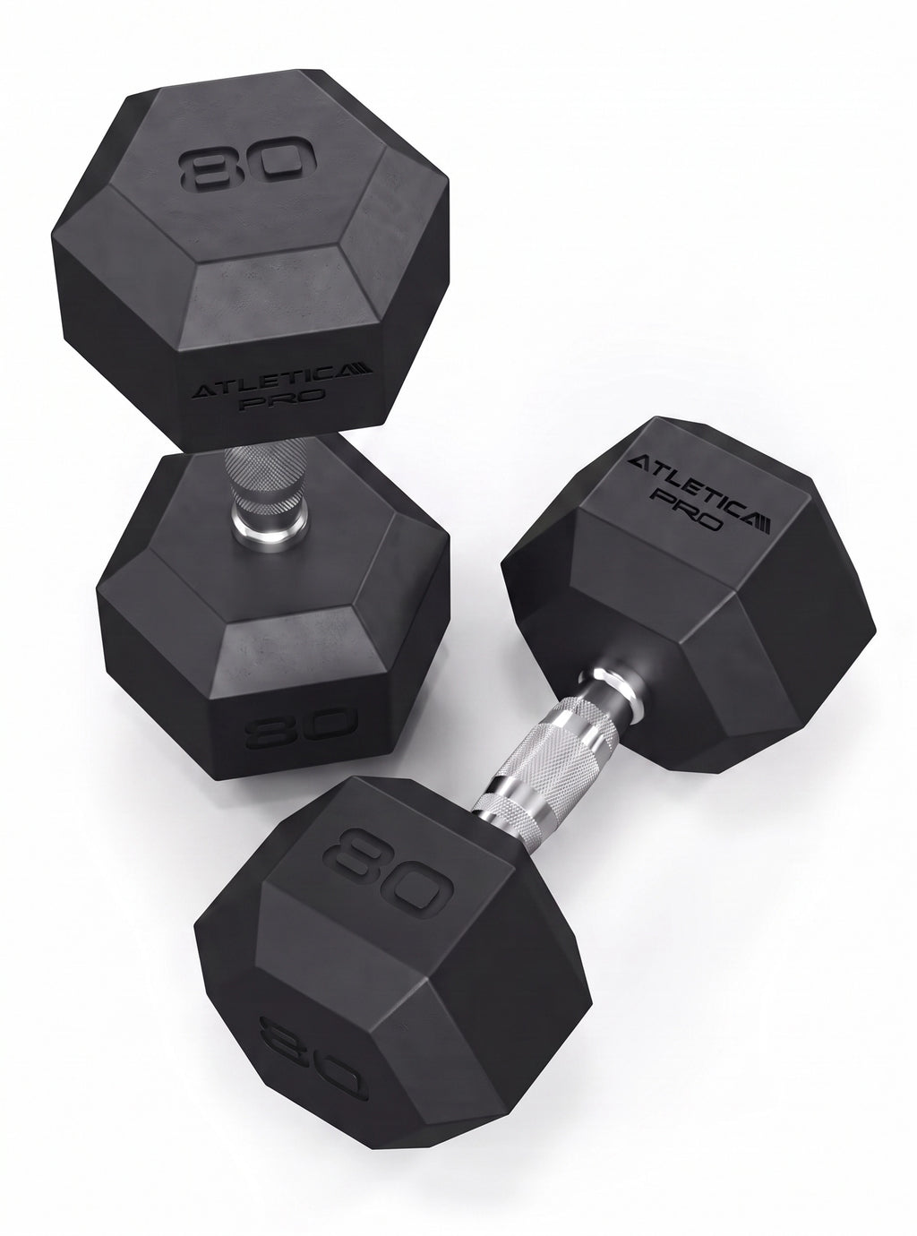 Hexagon PRO Dumbbells - hexagonal dumbbells 80 lb, silver handles
