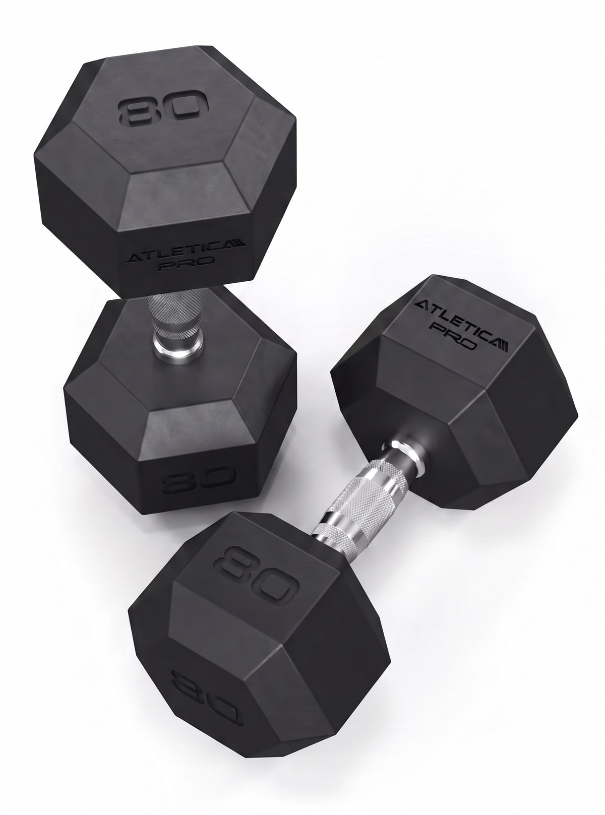 Hexagon PRO Dumbbells - hexagonal dumbbells 80 lb, silver handles