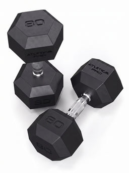 Hexagon PRO Dumbbells - hexagonal dumbbells 80 lb, silver handles