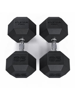 Hexagon PRO Dumbbells - hexagonal dumbbells, weight 85 lb, silver handles
