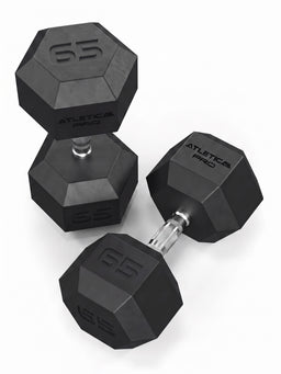 Hexagon Dumbbells PRO  Set 55 - 75 lb - Two hexagonal dumbbells, weight 75 lb, silver grips, made of polyurethane