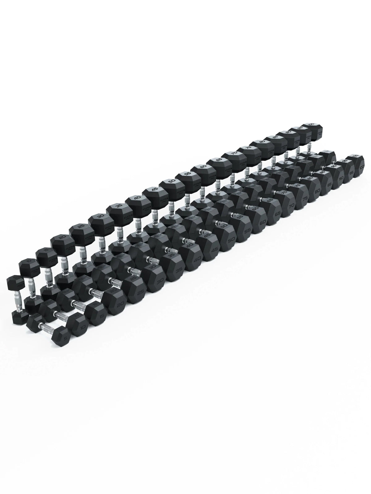 Hexagon Dumbbells PRO Set 5 - 100 lb - Two Rows of Hexagon Dumbbells, Weights from 5 to 100 lb, for Dumbbell Training
