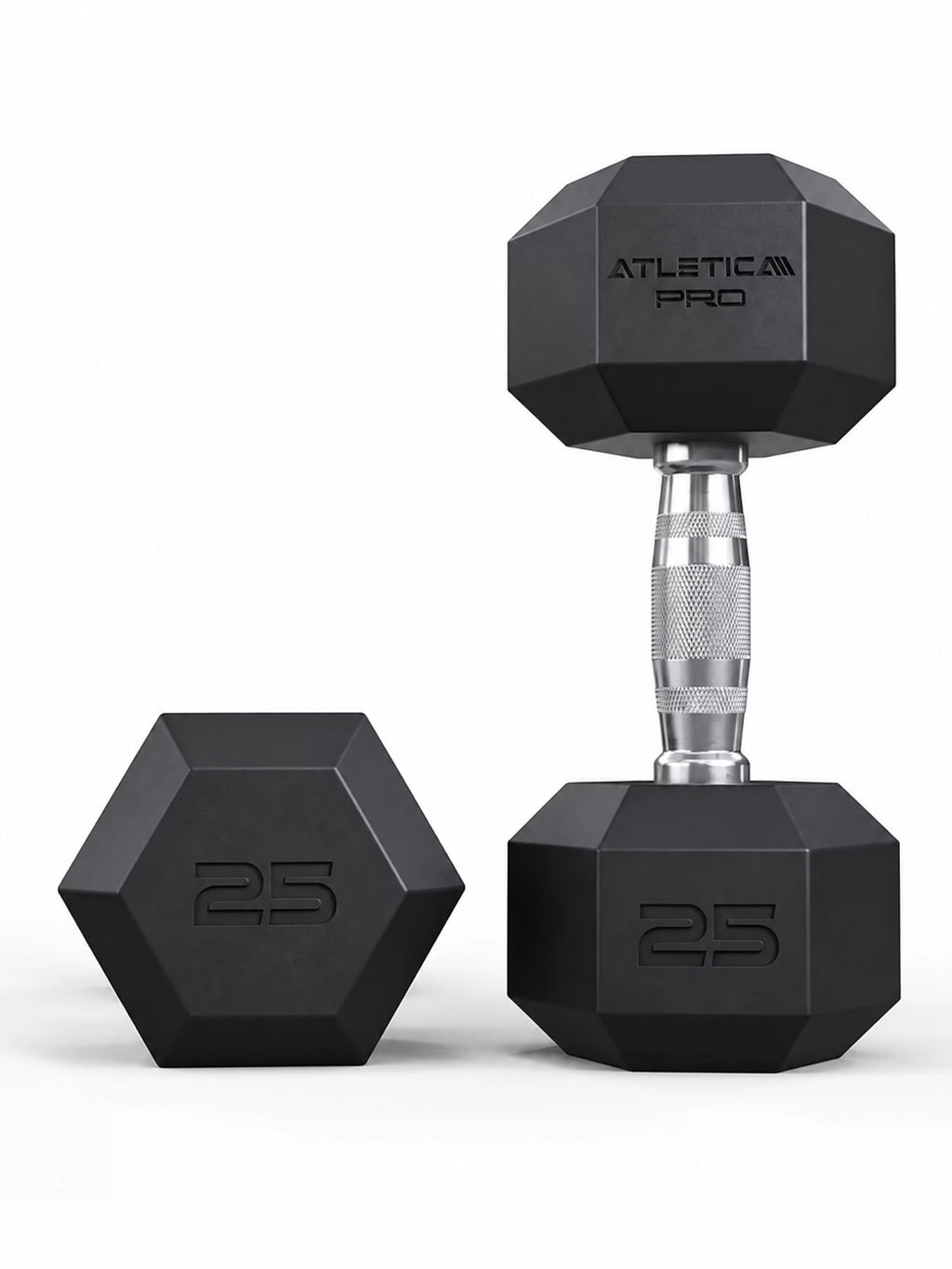 Hexagon PRO Dumbbells - hexagonal dumbbells, one standing, one lying, weight 25 lb