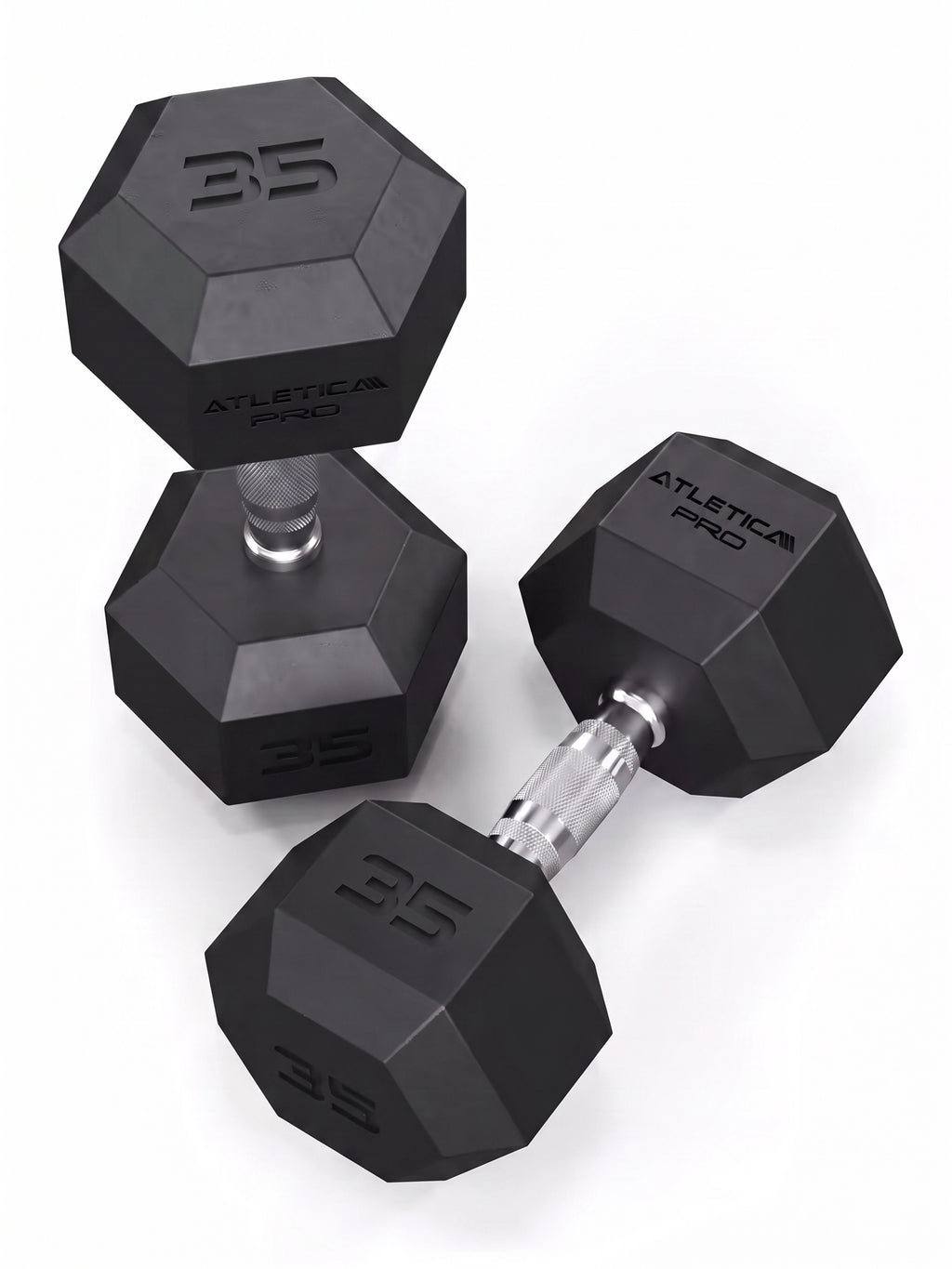 Hexagon PRO Dumbbells - Hexagonal Dumbbells 35 lb Pair, Black Rubber Coating, Silver Handles