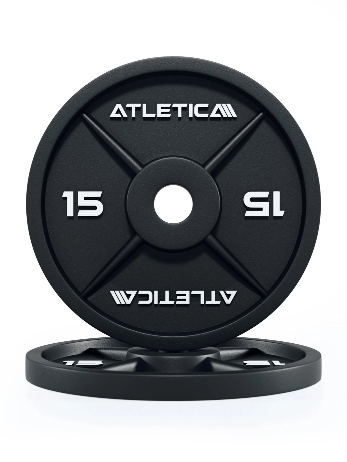 Armored Tusker Set with weight plate rest and 580 lb Classic Iron Plates - two black weight plates, 35 lb each, with central drill hole