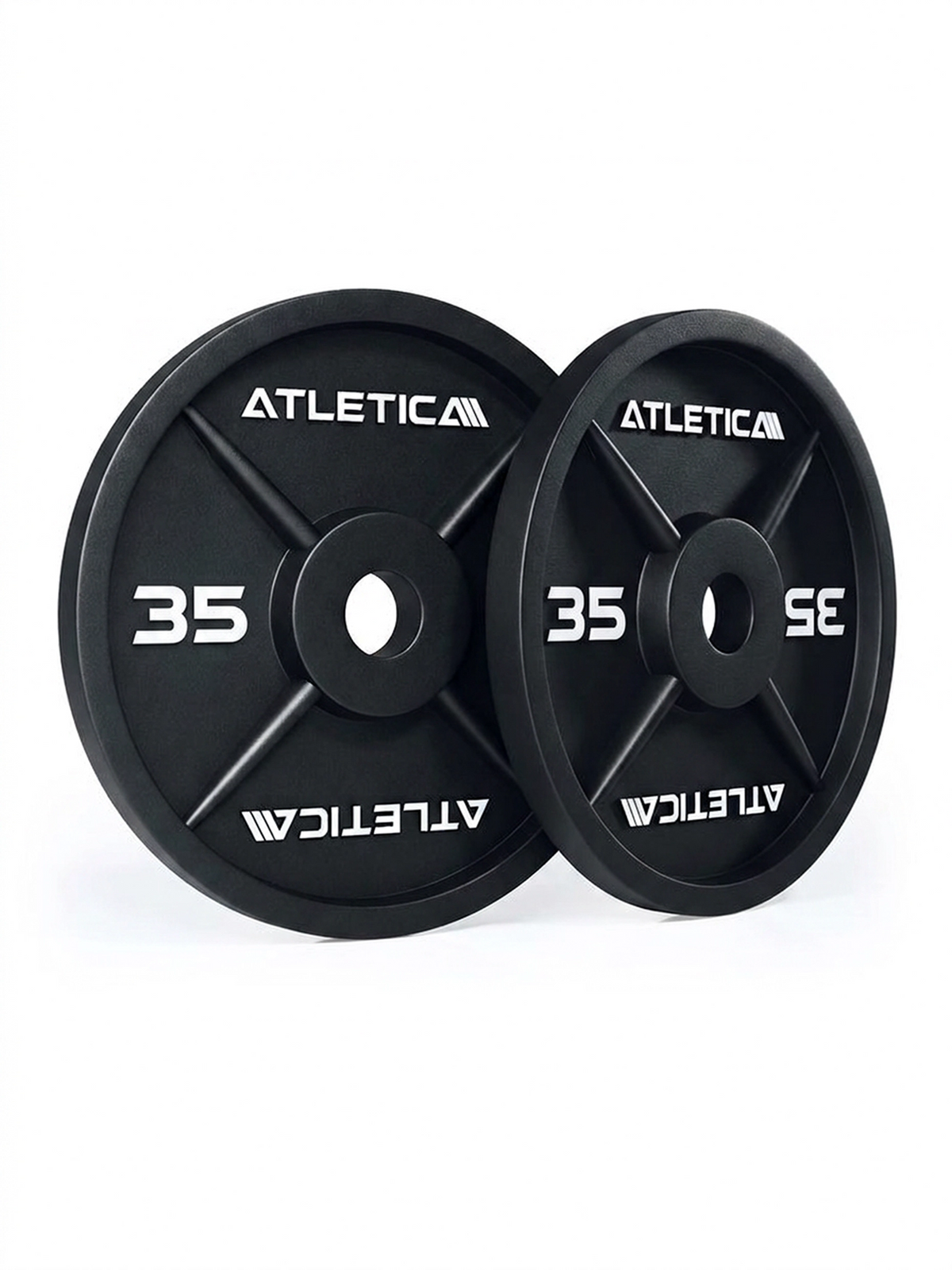 Iron Plates - two black weight plates, 35 lb each made of cast iron, for strength training