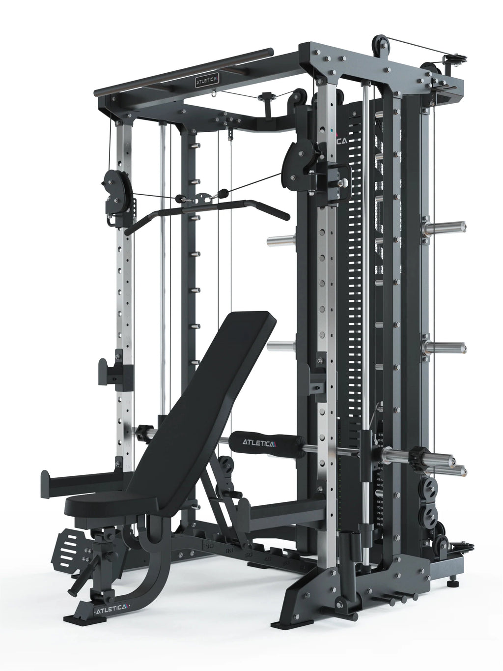 KSK Smith Machine Reloaded Set - with adjustable Weight Bench, Lat Pulldown, Cable Pulley, weight plate holder