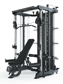 KSK Smith Machine Reloaded Set - with adjustable Weight Bench, Lat Pulldown, Cable Pulley, weight plate holder