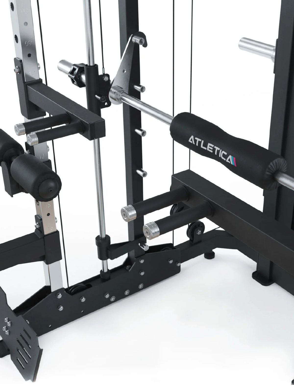 KSK - Smith Machine with Barbell, safety bars, foot plate, padded rollers