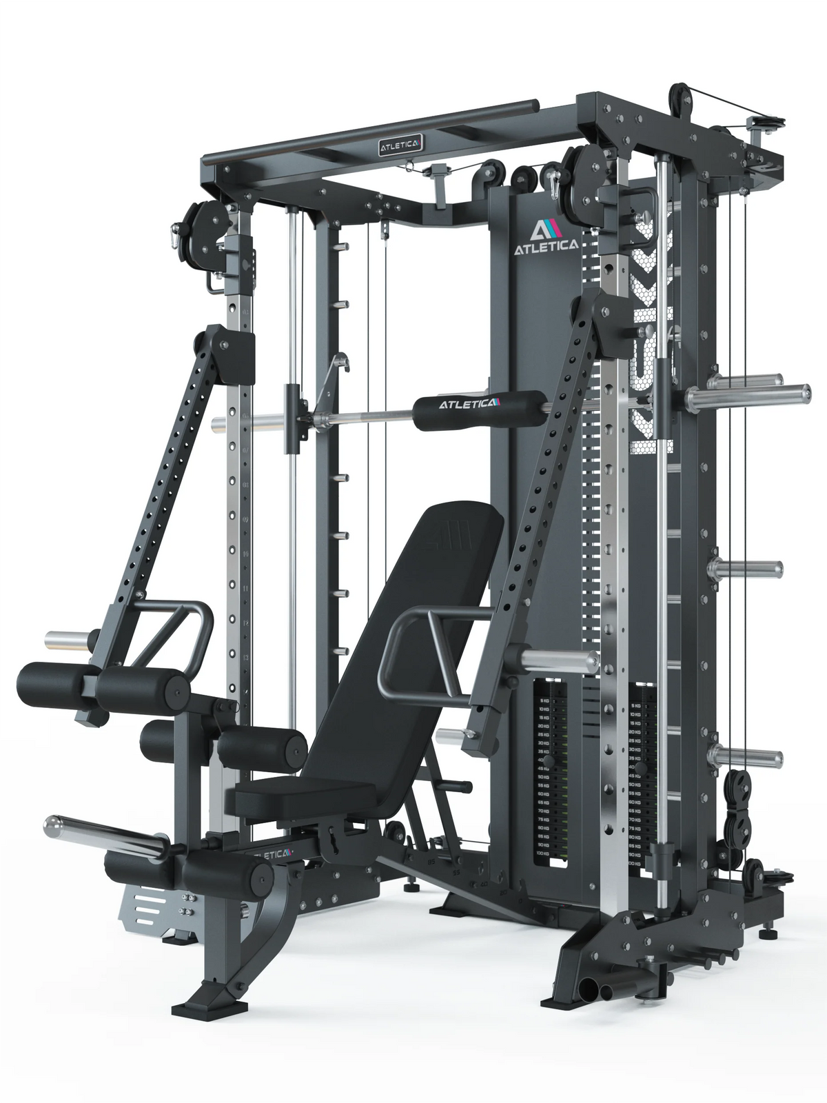 Atletica KSK all-in-one trainer with jammer arms and adjustable bench with leg attachment