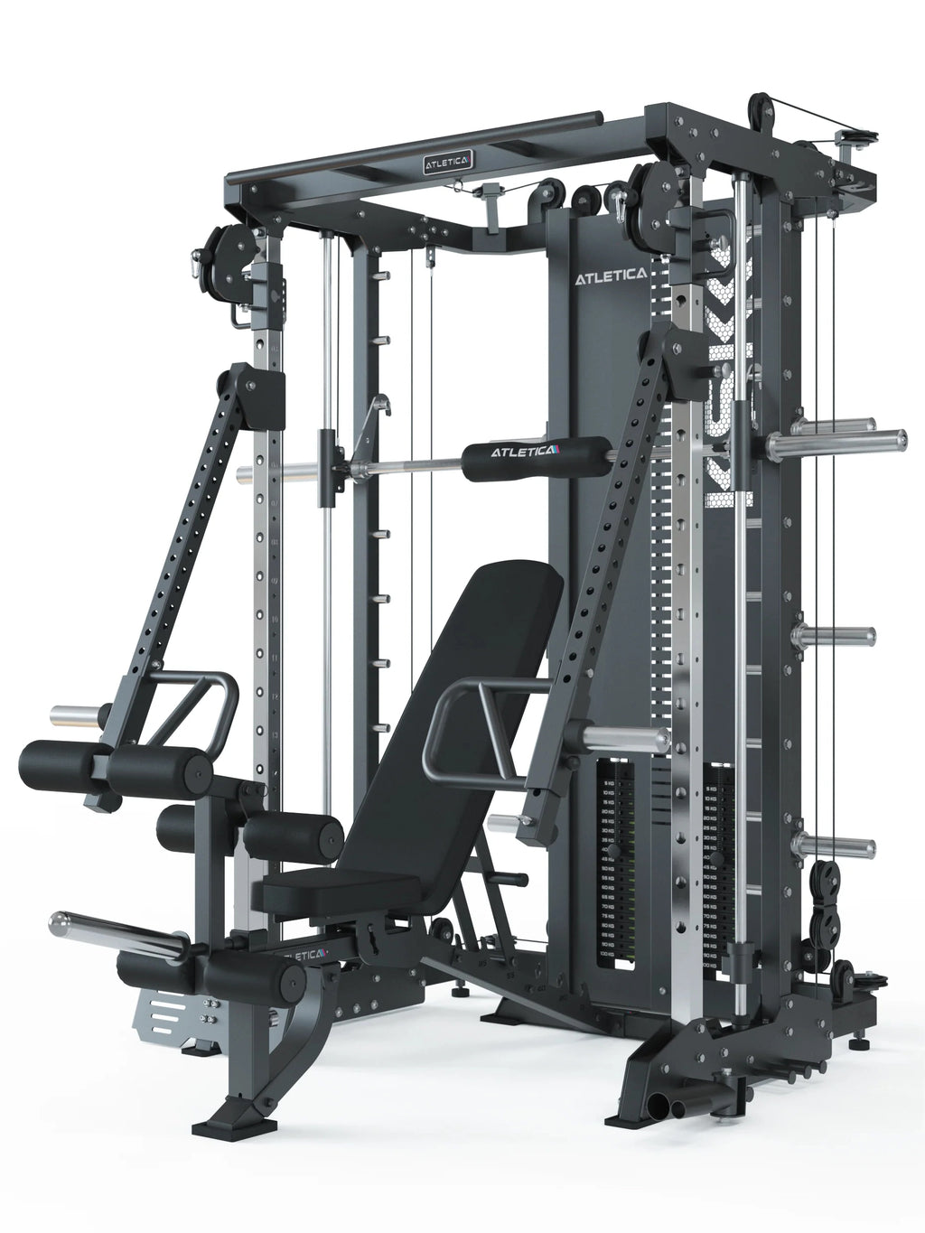 KSK - Smith Machine with Adjustable Weight Bench, Cable Pulley, Leg Curler