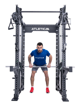 Man doing Smith machine bent-over rows in the Atletica R8 Bradley Combat