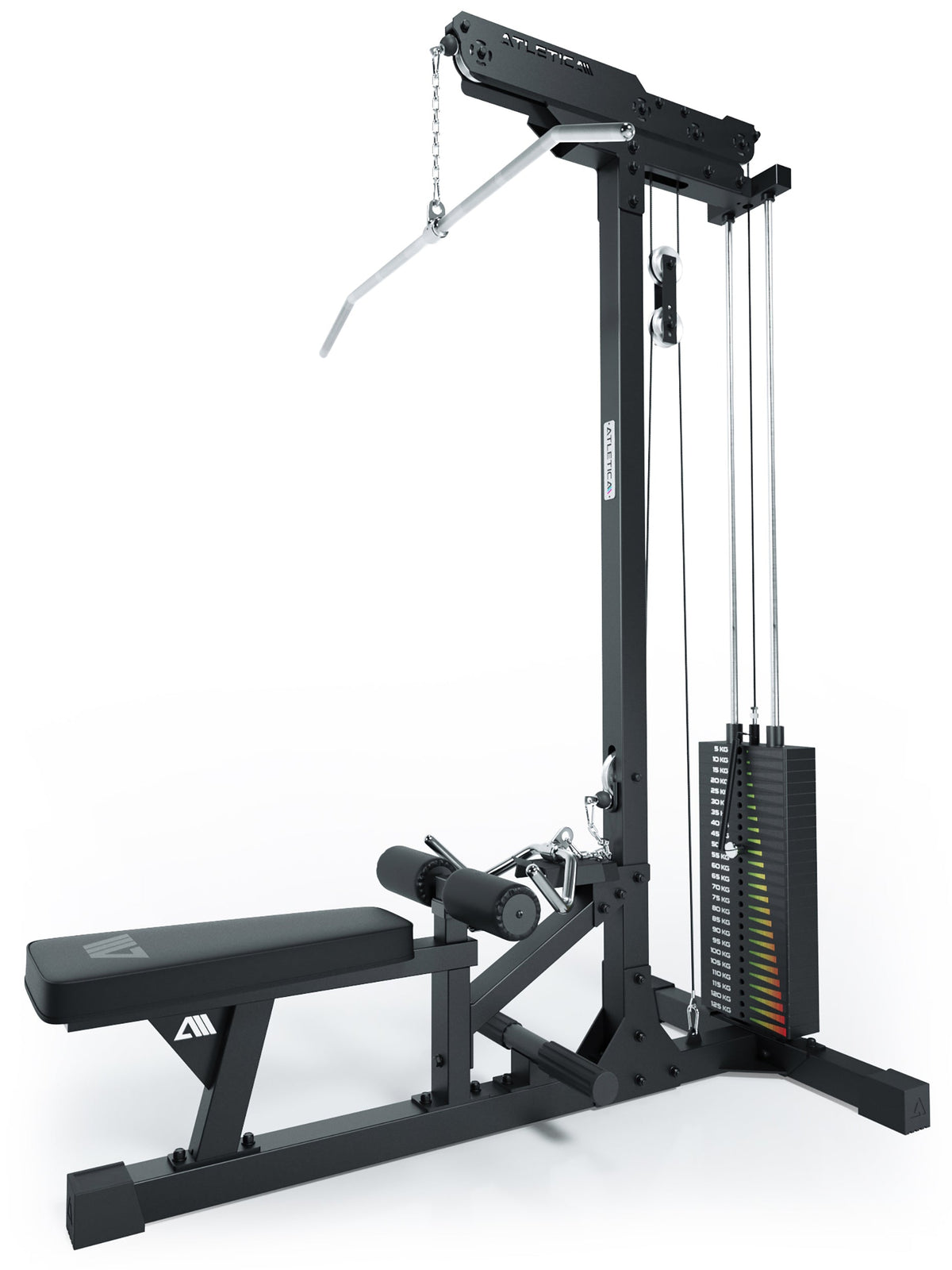 Atletica Lat Pulldown Station with low row and 275 lb plug-in weights