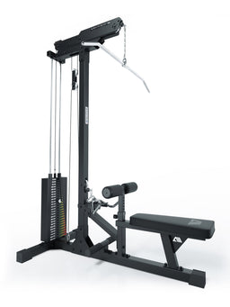 Lat Pulldown with low row – loaded with additional weights via Weight Stack Pin