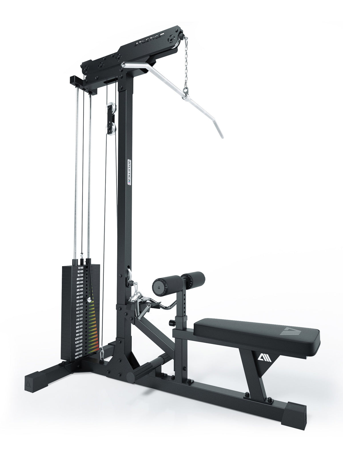 Lat Pulldown with low row – loaded with additional weights via Weight Stack Pin