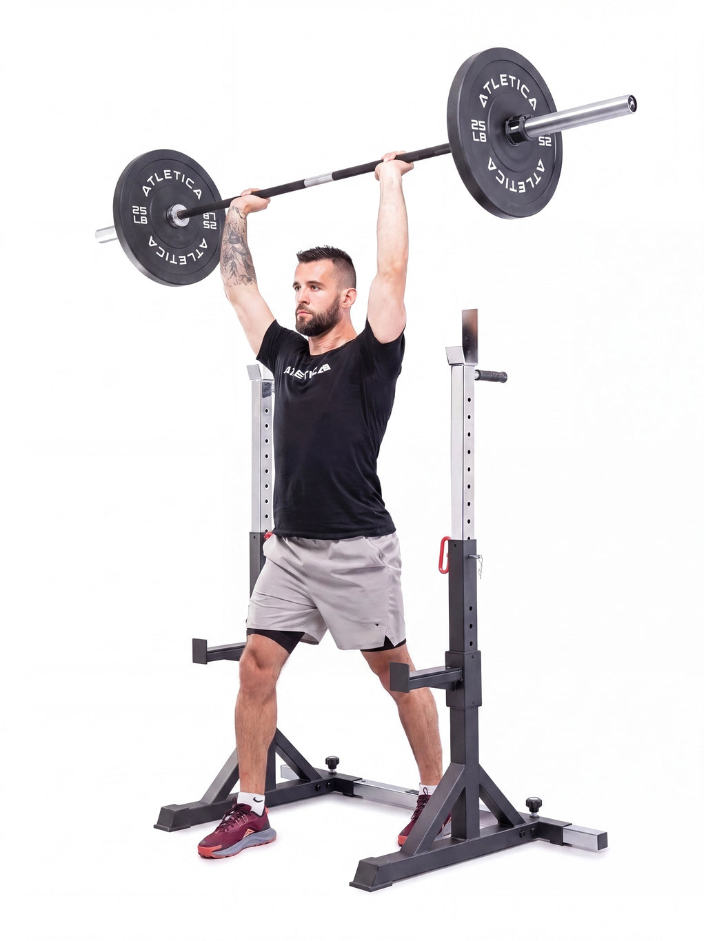 Free Stands Squat Rack during shoulder press with barbell