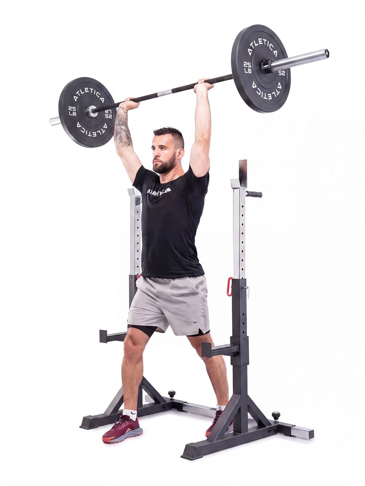 Free Stands Squat Rack during shoulder press with barbell