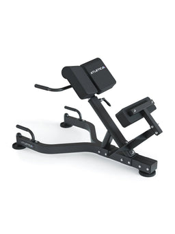 Atletica Hyperextension adjustable – back extension machine with padded support and foot holder in angled view