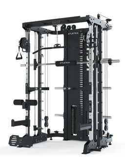 Atletica KSK - Smith Machine with lat pulldown, cable pulley, weight plate holders, padded leg support
