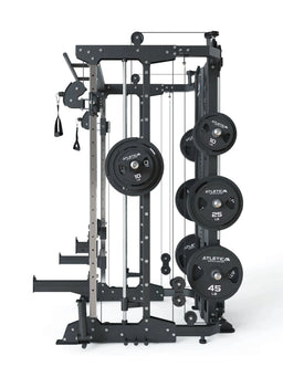KSK Smith Machine by Atletica - Weight Plate Storage with 10 lb, 25 lb and 45 lb Gripper Plates mounted on the side
