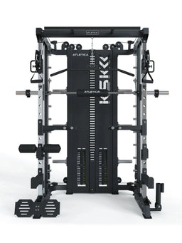 KSK Smith Machine - centered front view with guided Barbell, cable pulls and weight stack