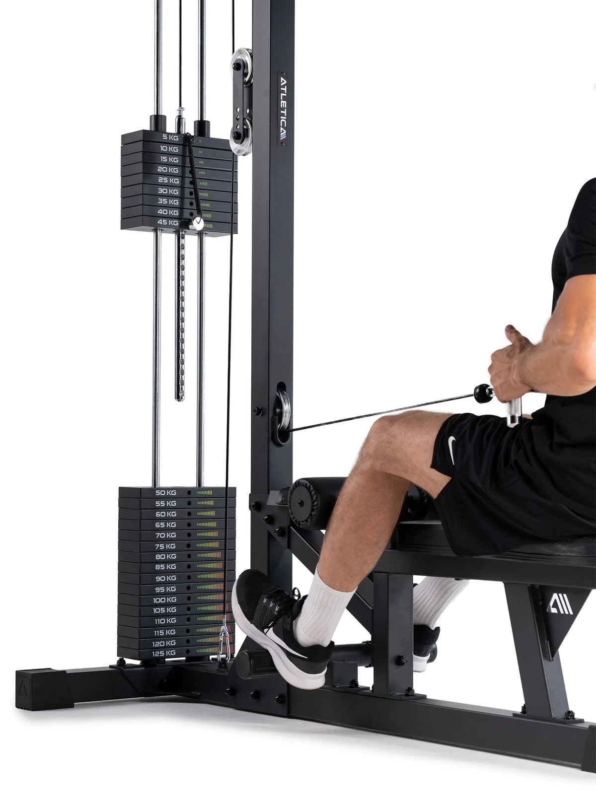 Seated Rowing Training with Weight Stack for Back, Shoulders and Arms