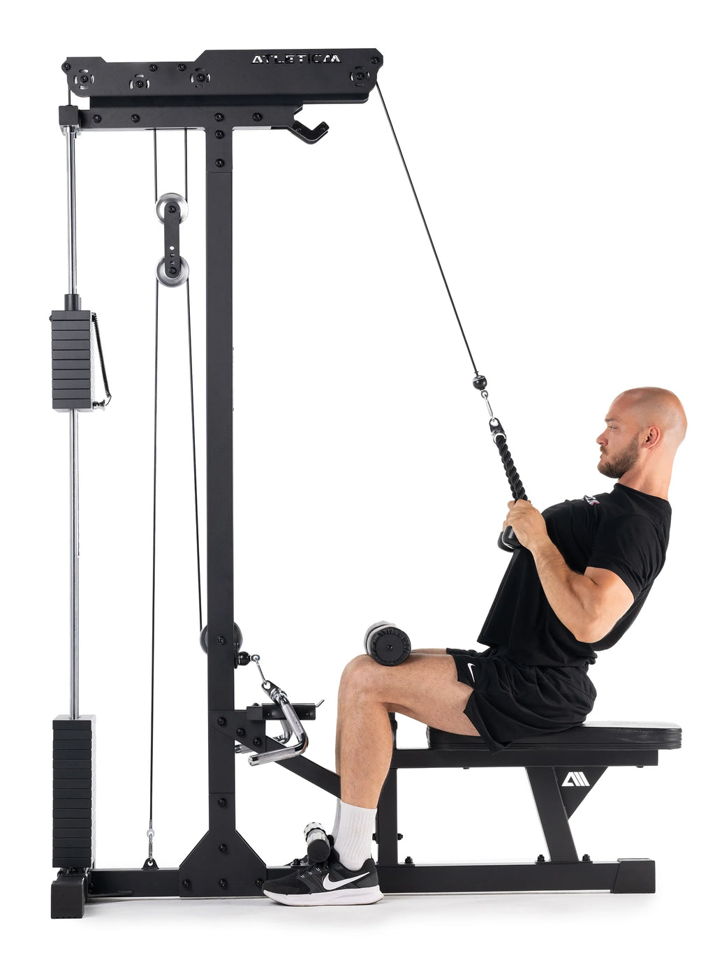 Seated rowing on the functional trainer with weight stack