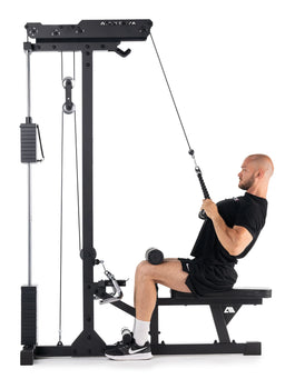 Seated rowing on the functional trainer with weight stack