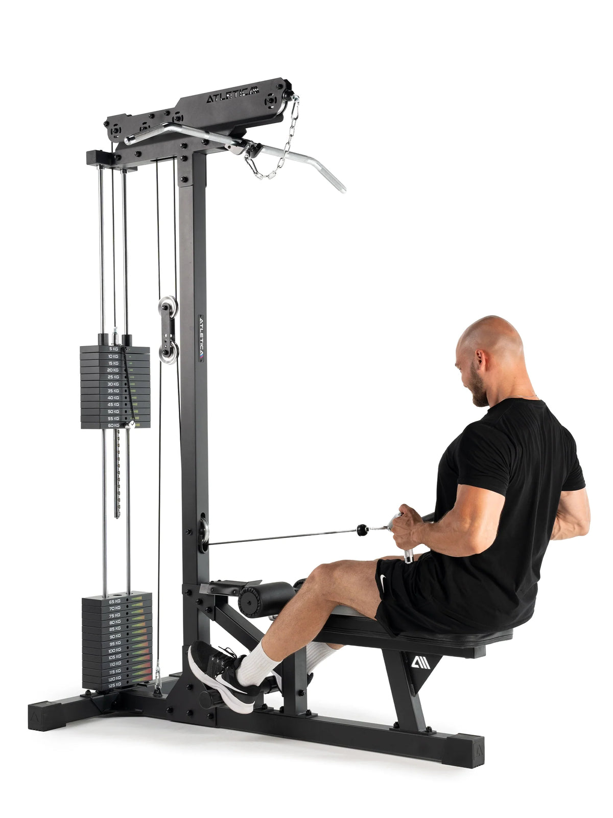 Lat Pulldown and low row with weight stack for Lat Pulldown and back training