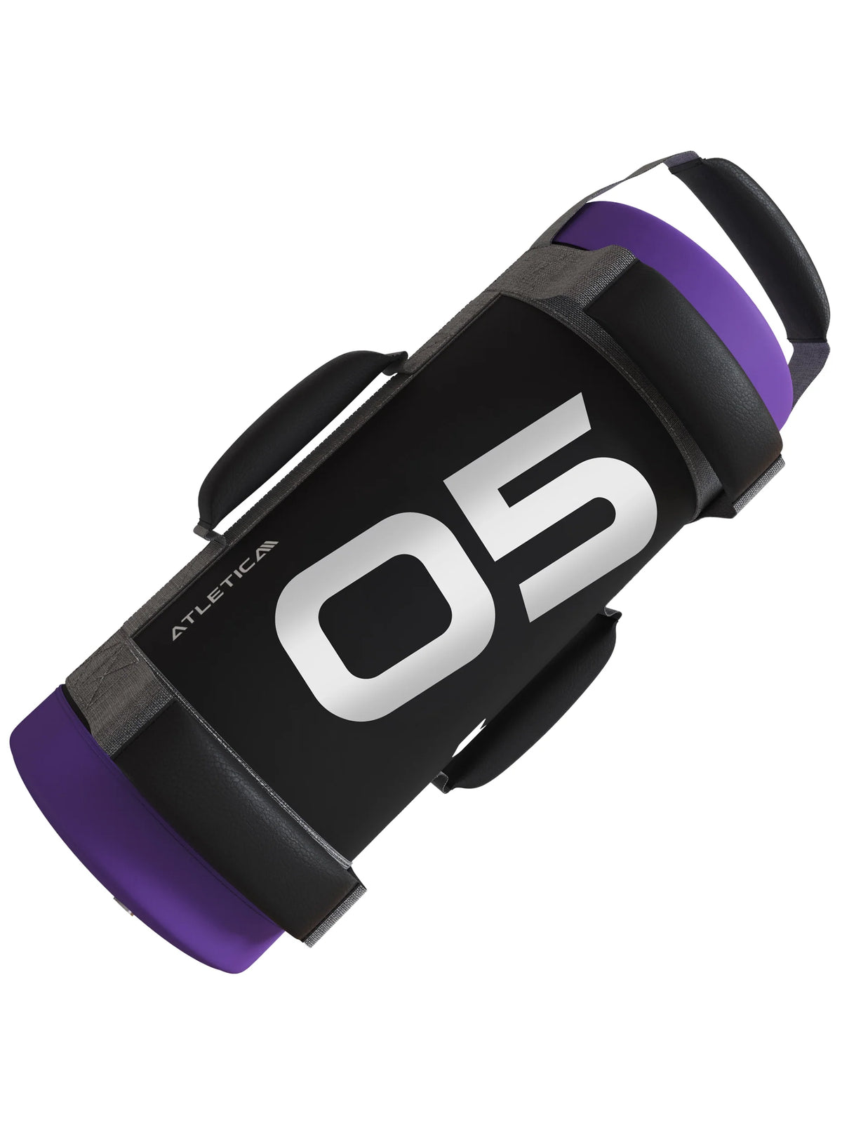 Atletica power bag 11 lb (5 kg), black with purple ends and multiple handles