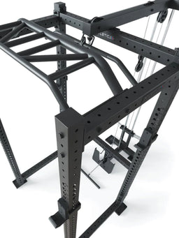 R8 BlackHawk Power Rack in black: top view pull-up bar