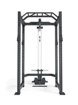 R8 BlackHawk Power Rack in Black: Plate Loaded with Lat Pulldown & low row