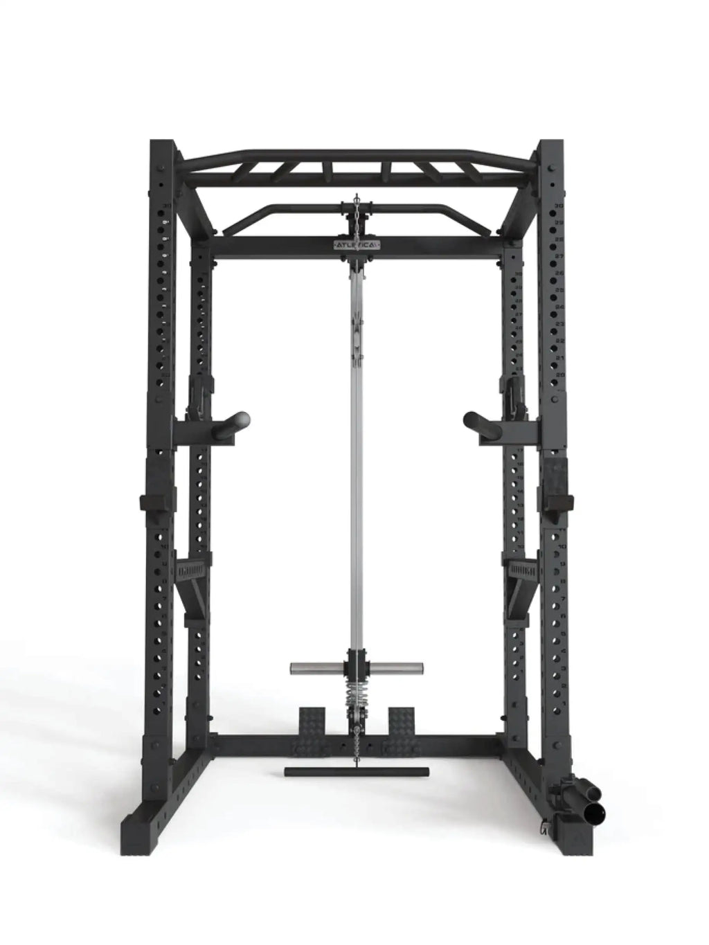 R7-Cage Power Rack 80" – overall view with Pull-Up Bar and J-Hooks