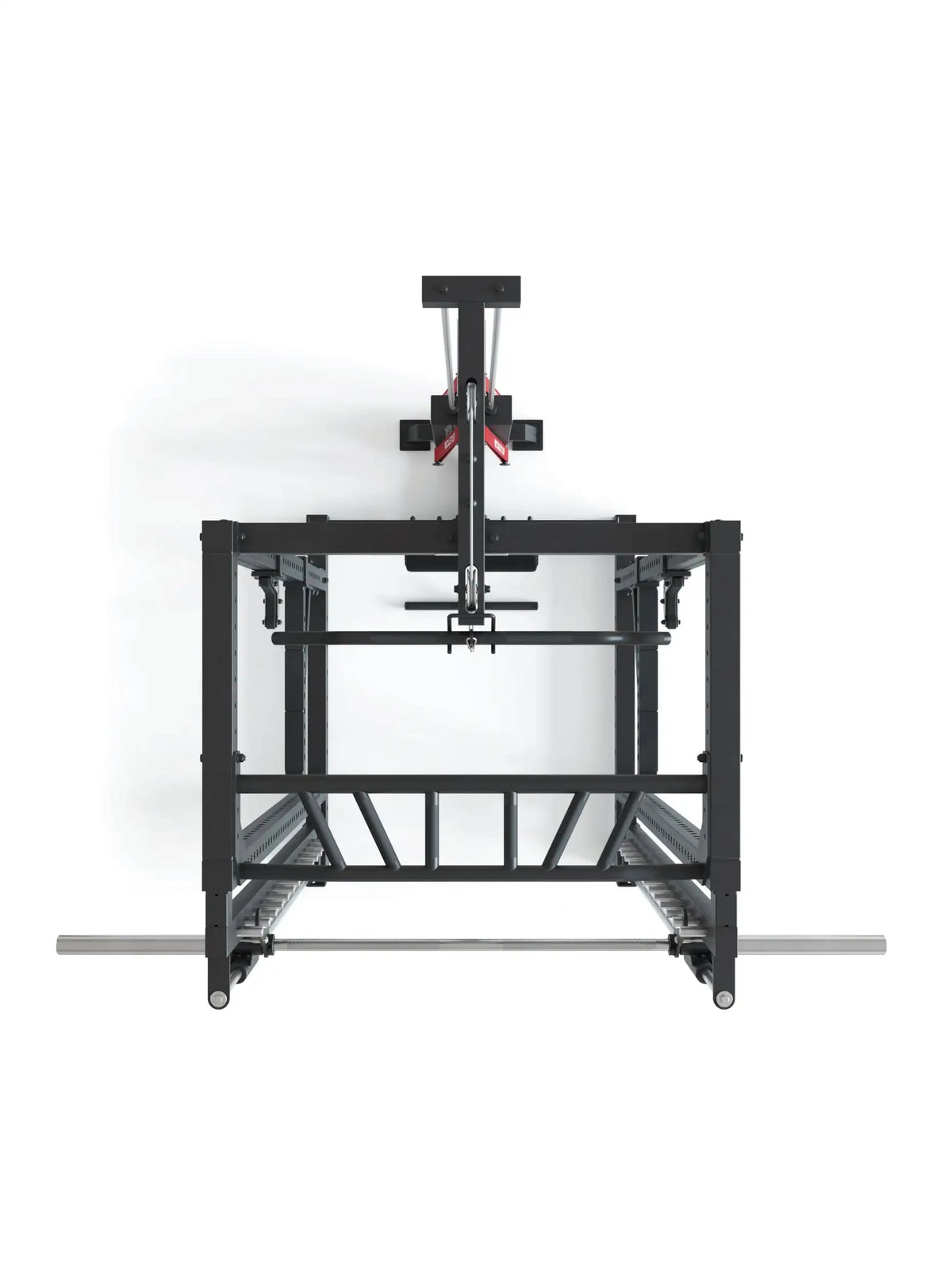 R7-Daemon Power Rack top view with pull-up bar and sturdy frame construction