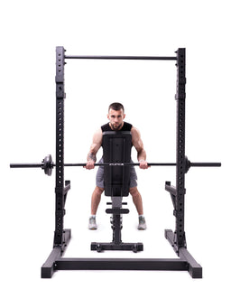 R7 Squat Rack with Weight Bench during rowing in 80" version – for squats, bench press and shoulder press