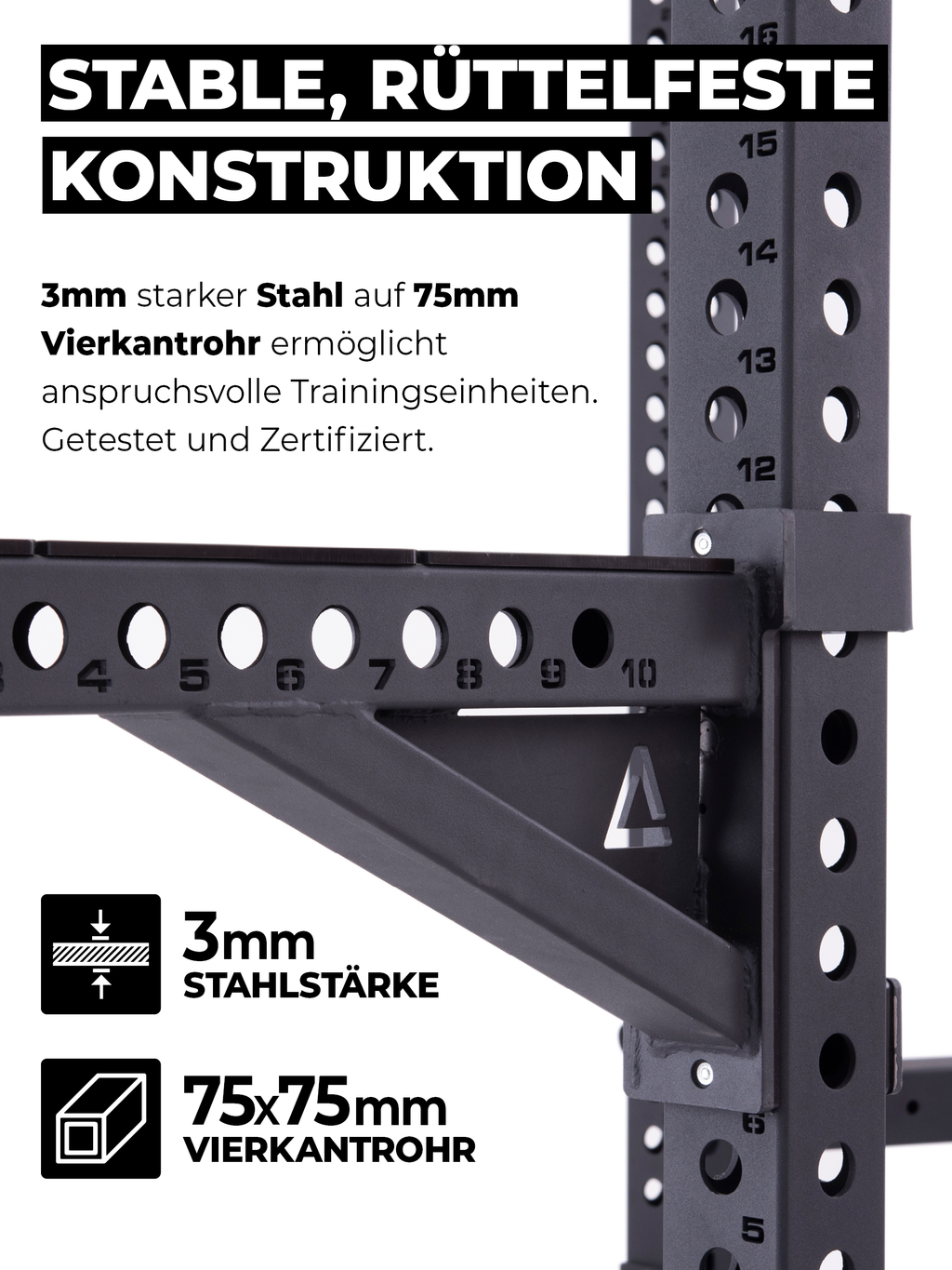 Atletica R8 Bradley Long feature graphic: 3 x 3 inch steel tubing, 0.12 inch wall