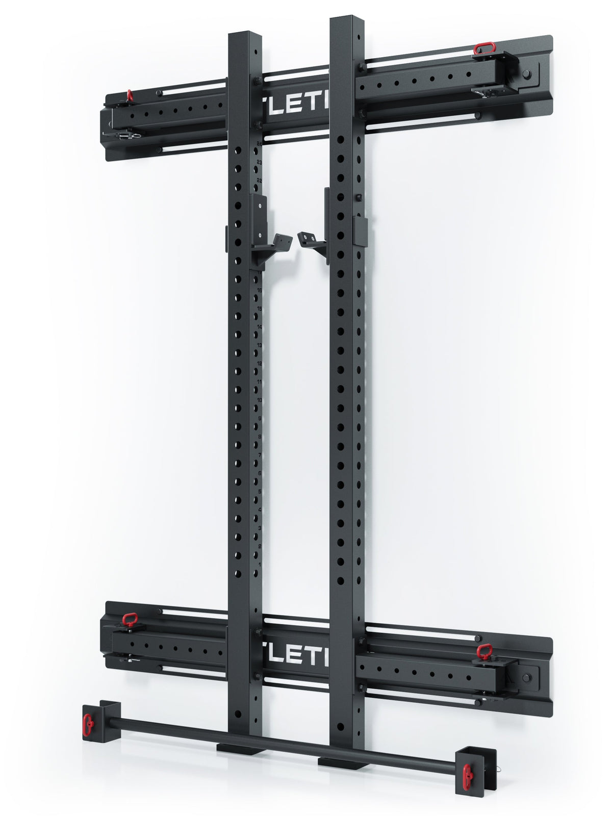 R7 Wall Rack - Black foldable wall frame with holes, two J-hooks 