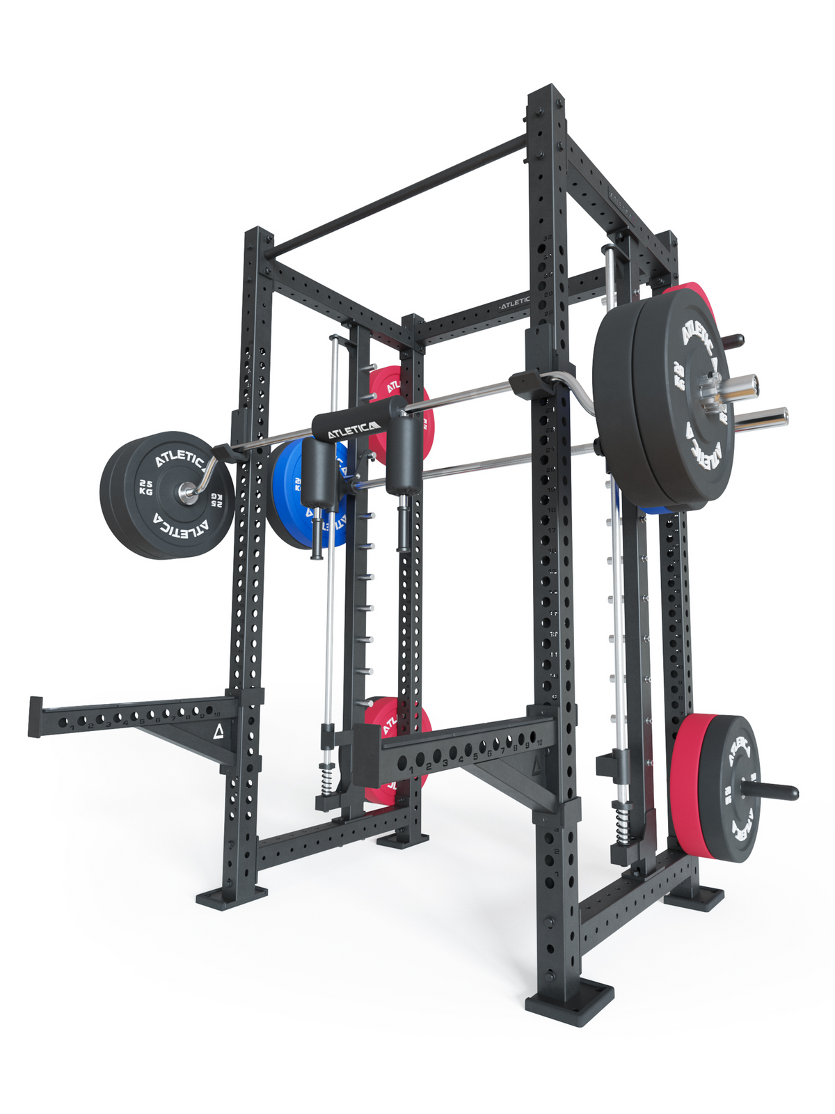 R8 Spectre Power Rack Medium - black Smith Machine with weight plates, safety rests 