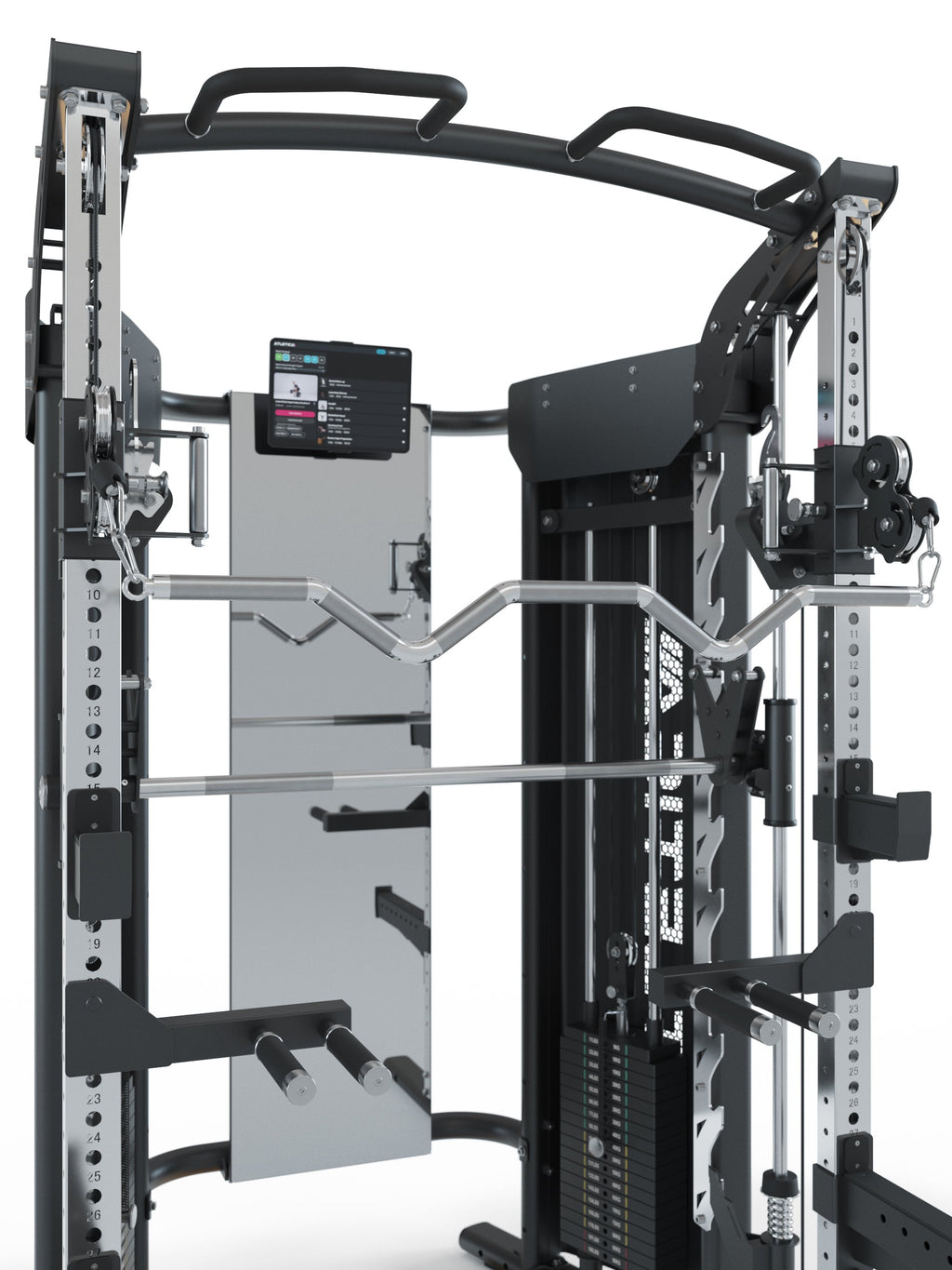Quantum Functional Trainer with dual Cable Pulley, Smith Machine and training mirror, Smart Device holder