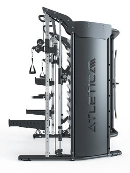 Atletica Quantum Home Gym with Safety Spotter Arms, Smith Machine and dual cable pulley - Side view