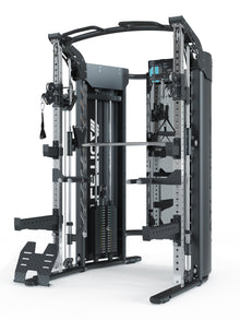 Home Gym PRO Quantum:
Full-body training without weight plates,
Smith Machine - linearly guided,
Dual Cable Pulley with 2x 200 lb weight stack,
Award-winning design with many stainless steel parts,
Including training mirror, smart device holder and extensive accessories